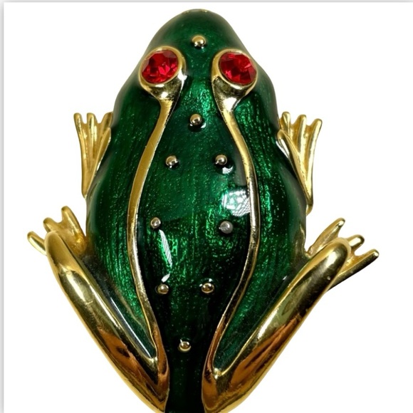 Vintage Tree Frog Brooch with Crystal Eyes!! - Picture 2 of 7